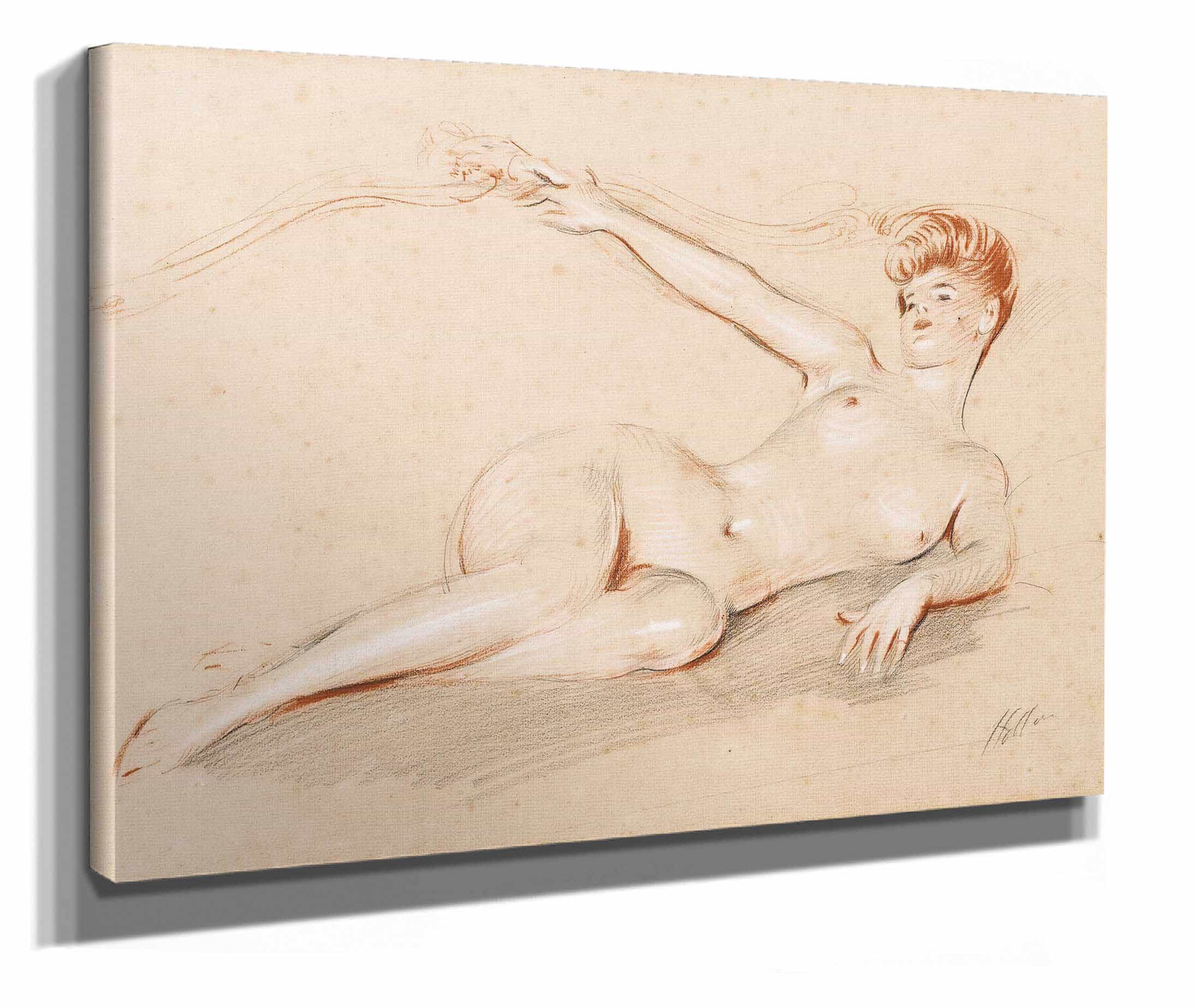 Lying Nude On A Sofa by Paul Cesar Helleu
