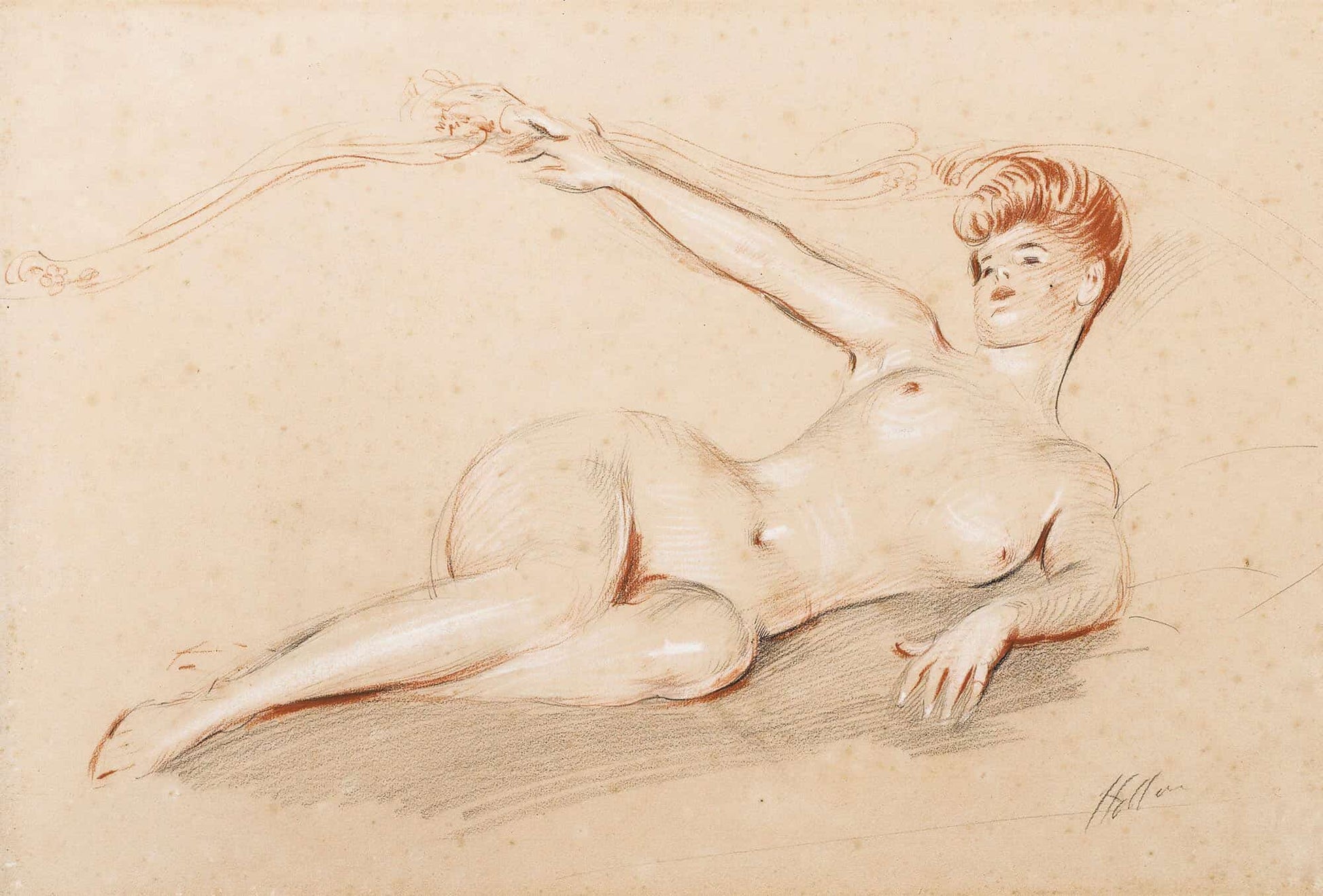 Lying Nude On A Sofa by Paul Cesar Helleu