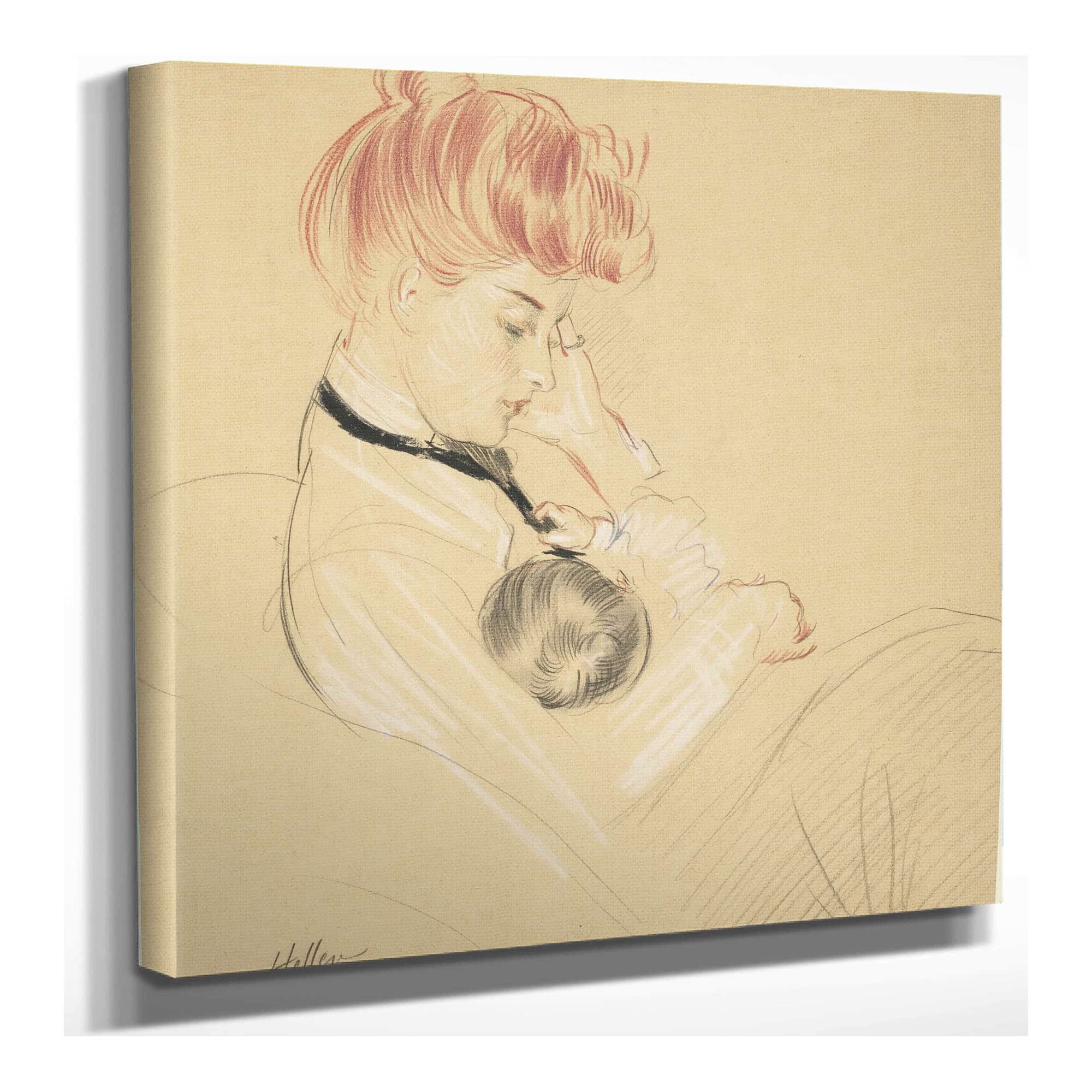 Madame Helleu Cradling Paulette In Her Arms by Paul Cesar Helleu