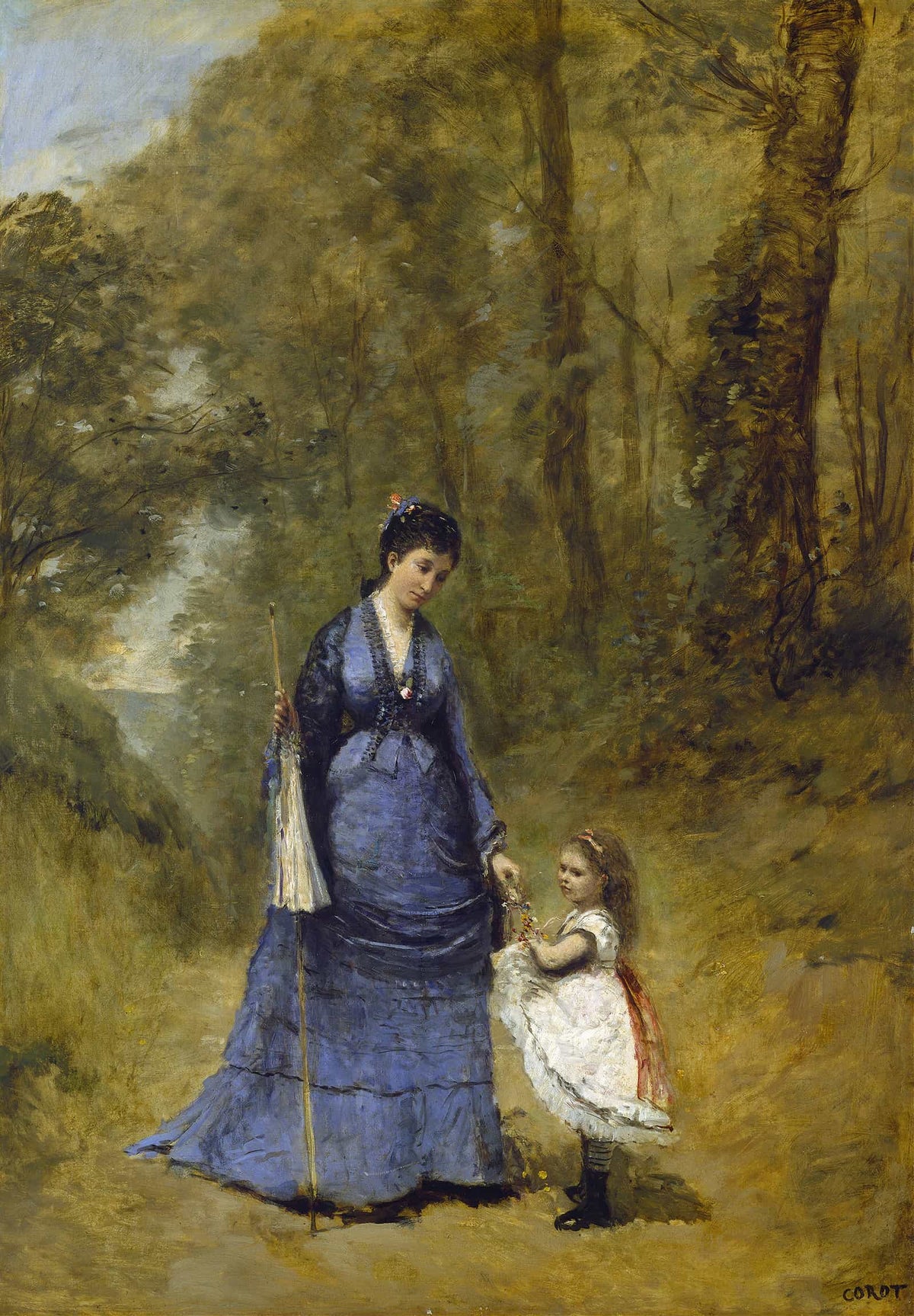 Madame Stumpf And Her Daughter by Jean Baptiste Camille Corot