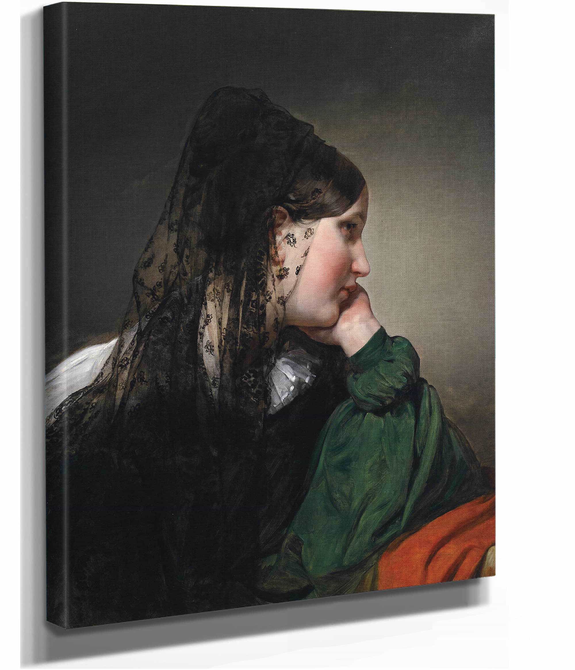 Madchen Im Profil Mit Schwarzer Mantille by Friedrich Von Amerling