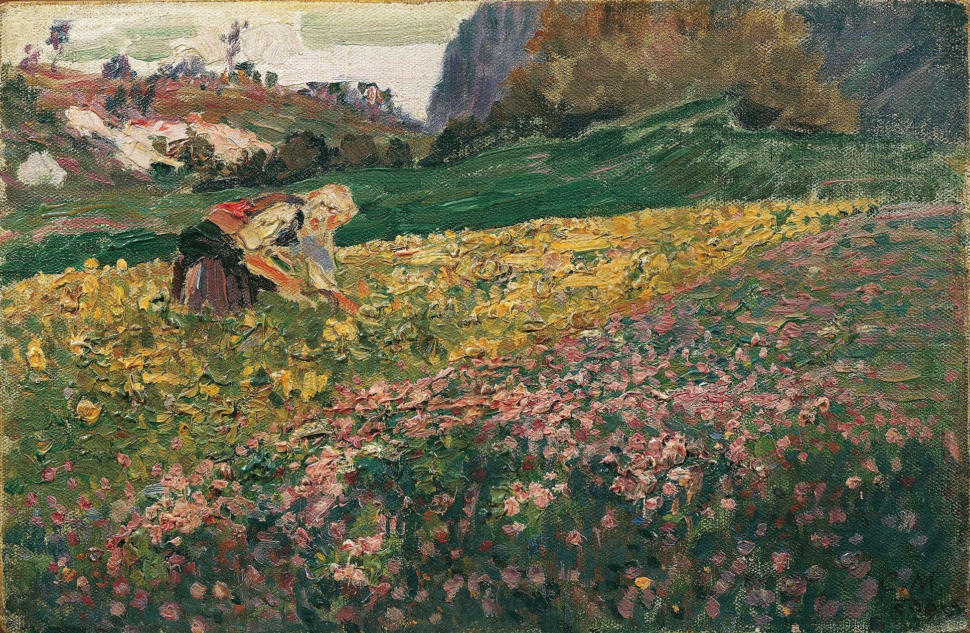 Madchen In Der Blumenwiese by Carl Moll