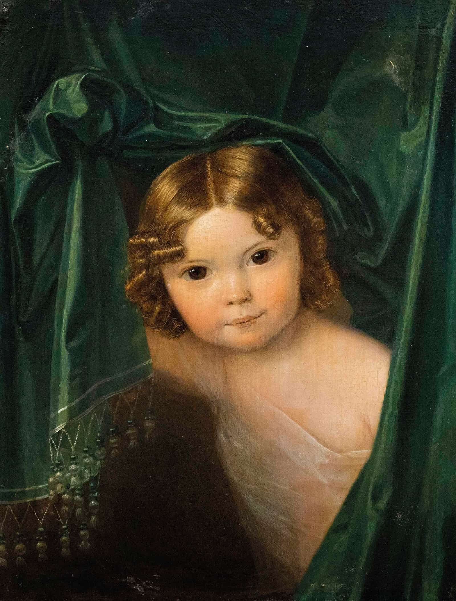 Madchen Unter Grunem Vorhang by Ferdinand Georg Waldmuller