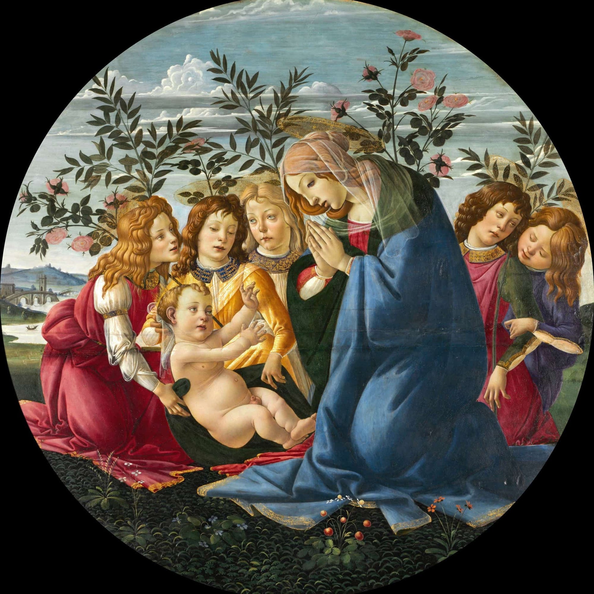 Madonna Adoring The Child With Five Angels From Until by Sandro Botticelli