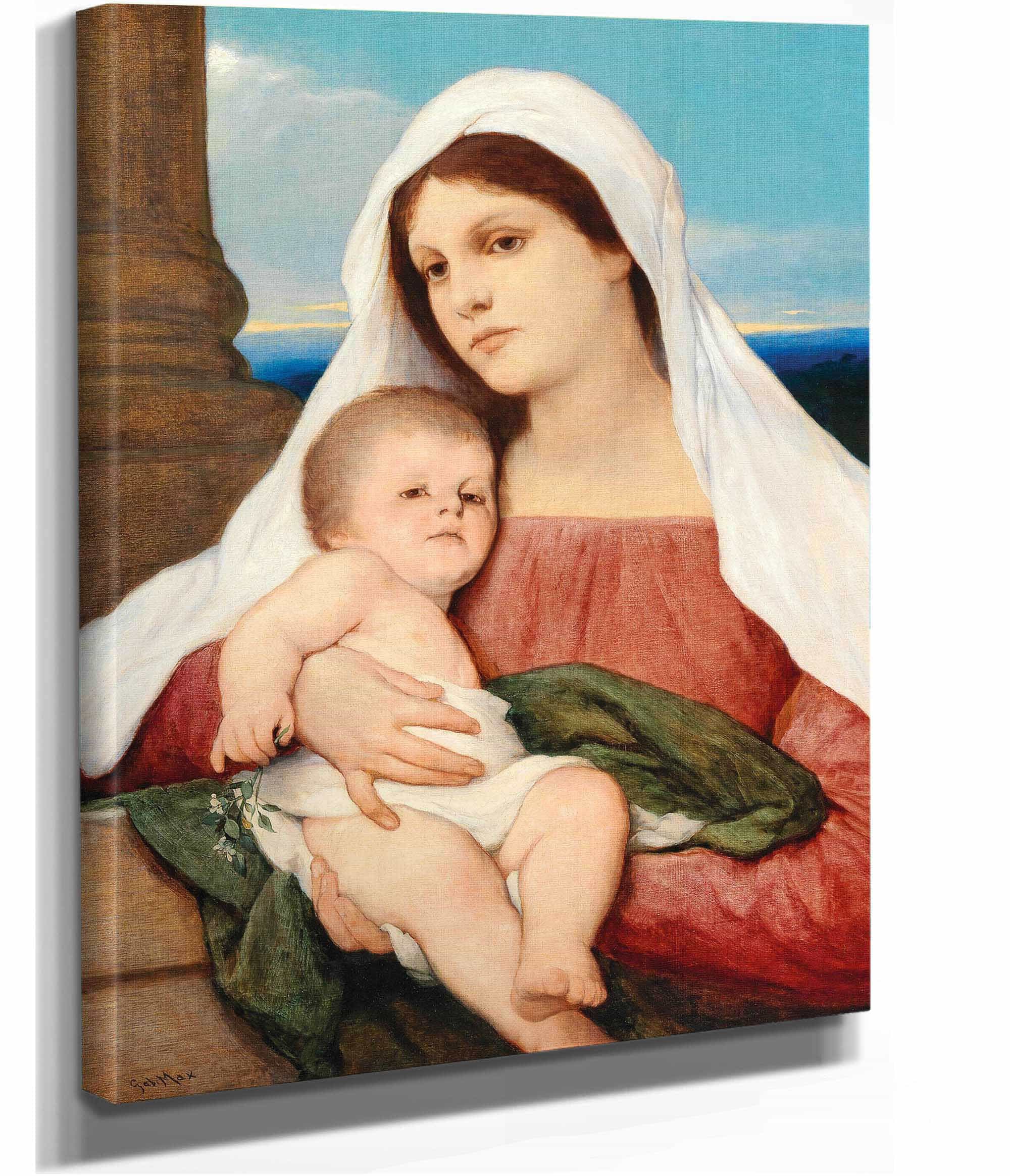 Madonna And Child In An Open Landscape by Gabriel Von Max