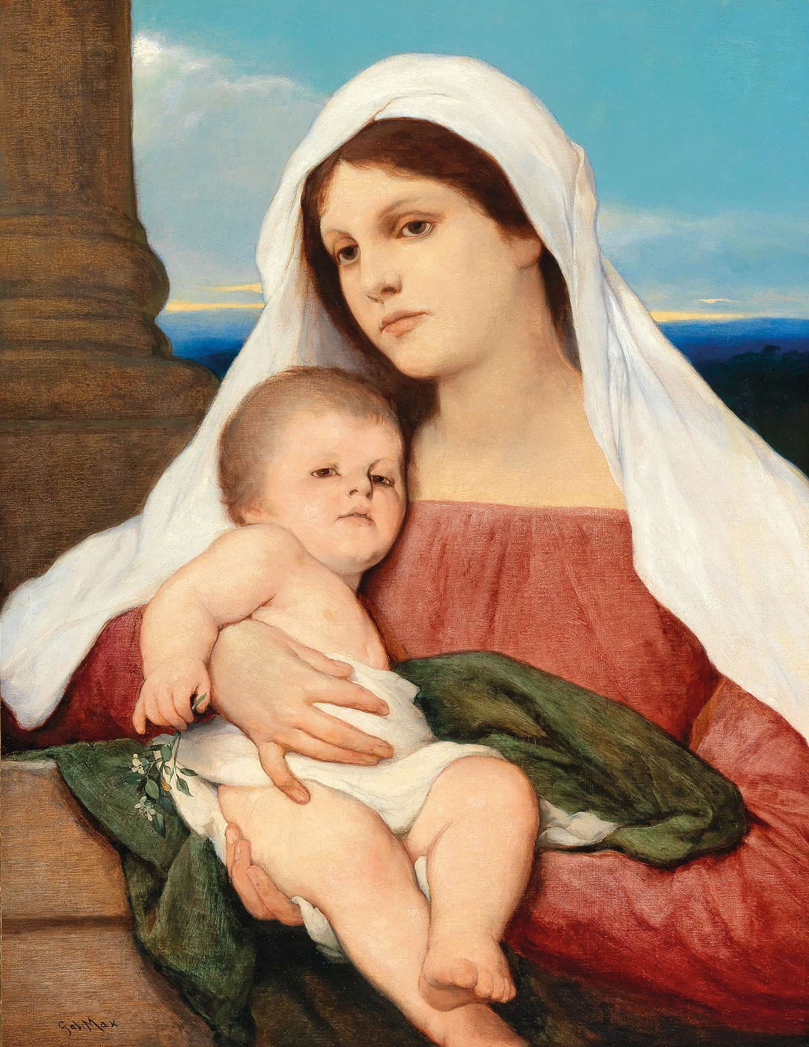 Madonna And Child In An Open Landscape by Gabriel Von Max