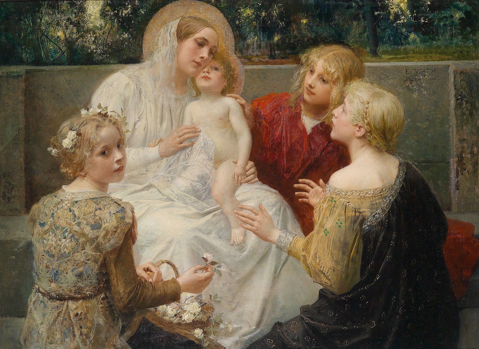 Madonna Mit Jesus Umgeben Von Kindern by Eduard Veith