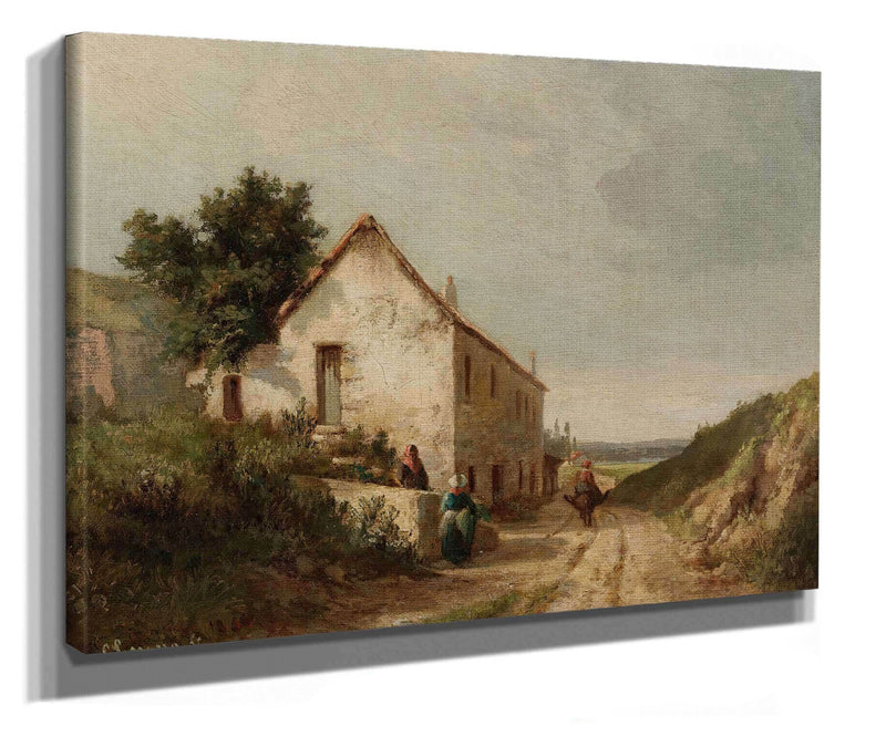 Maison Au Bord Dune Route De Campagne Avec Personnages by Camille Pissarro