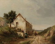 Maison Au Bord Dune Route De Campagne Avec Personnages by Camille Pissarro