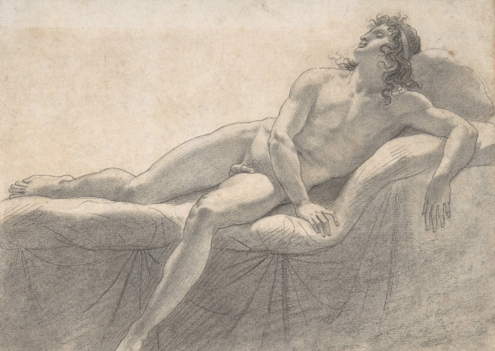 Male Nude Reclining On A Divan by Anne Louis Girodet Trioson