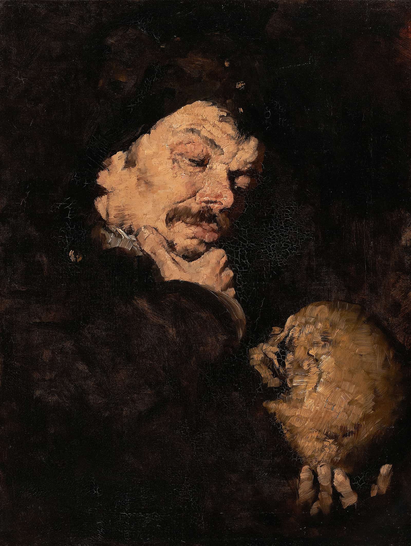 Man Holding A Skull Memento Mori by Frank Duveneck