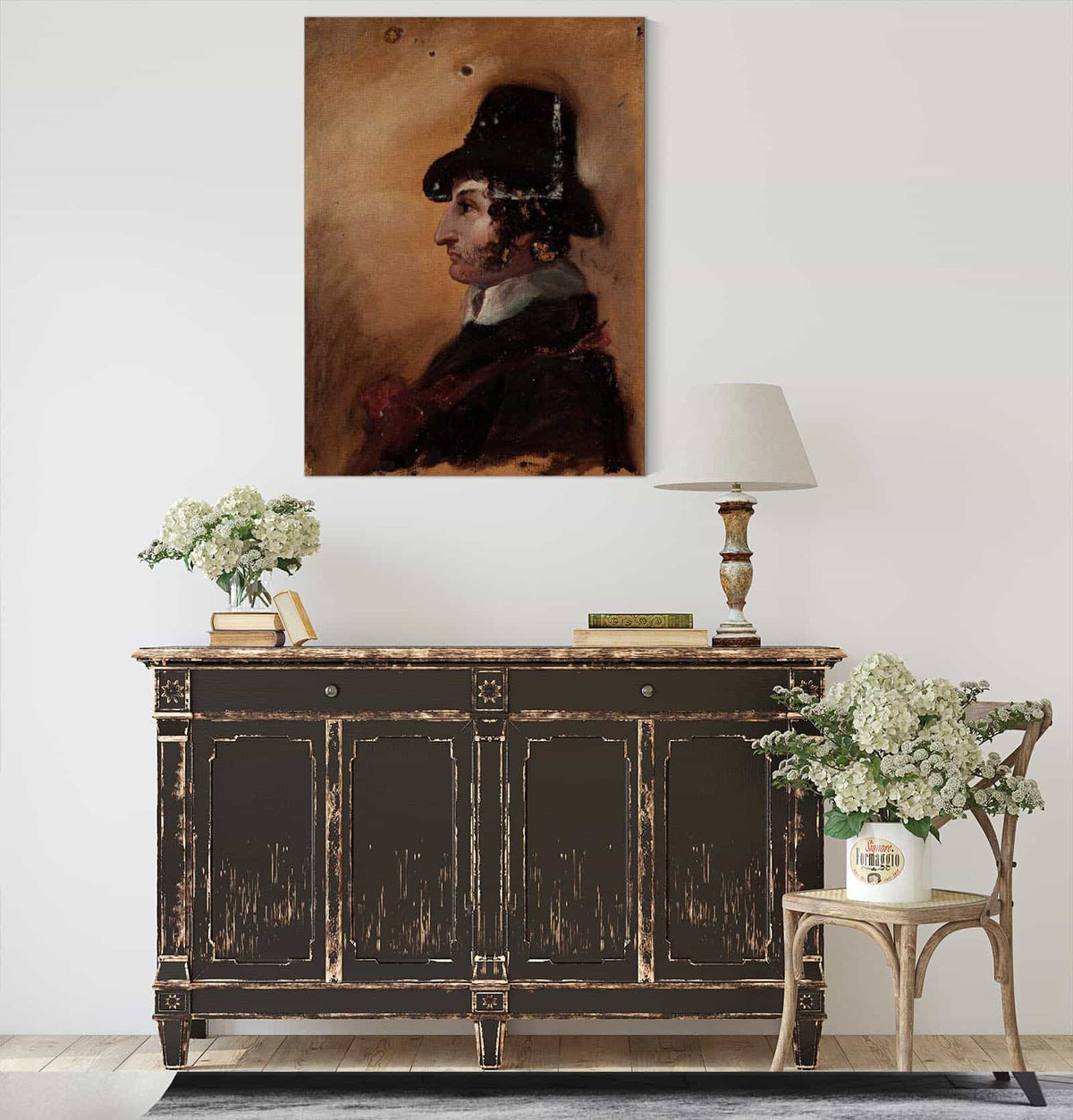 Man In A High Hat Between And by Thomas Cole