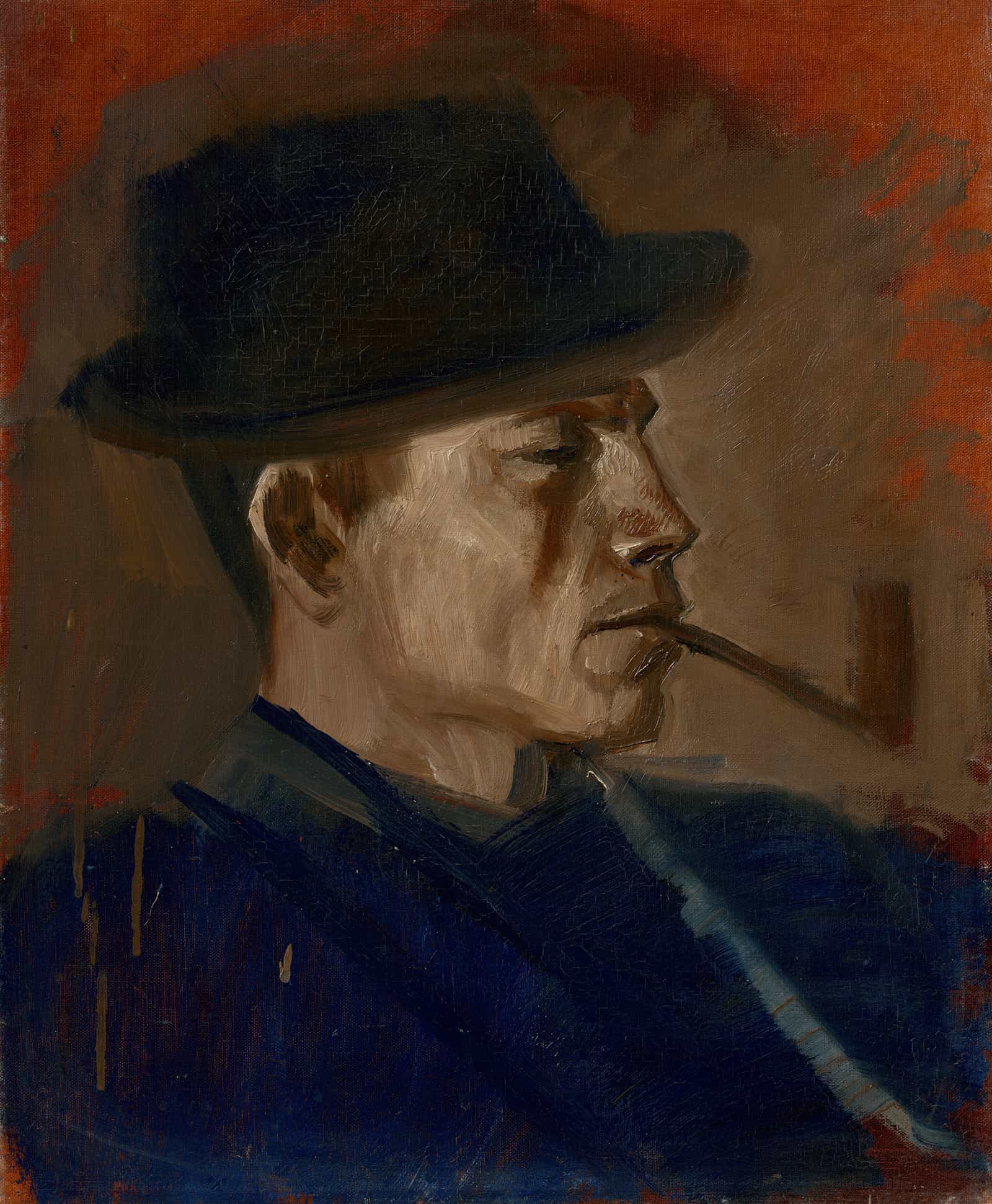 Man In Blue Smoking   by Ladislav Mednyanszky