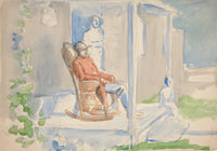 Man In Rocking Chair On Front Porch With His Wife And Child by Edwin Austin Abbey