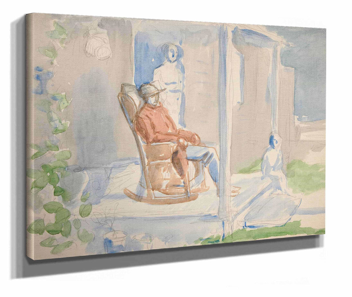 Man In Rocking Chair On Front Porch With His Wife And Child by Edwin Austin Abbey