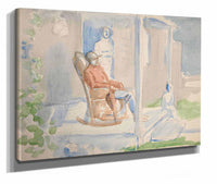 Man In Rocking Chair On Front Porch With His Wife And Child by Edwin Austin Abbey