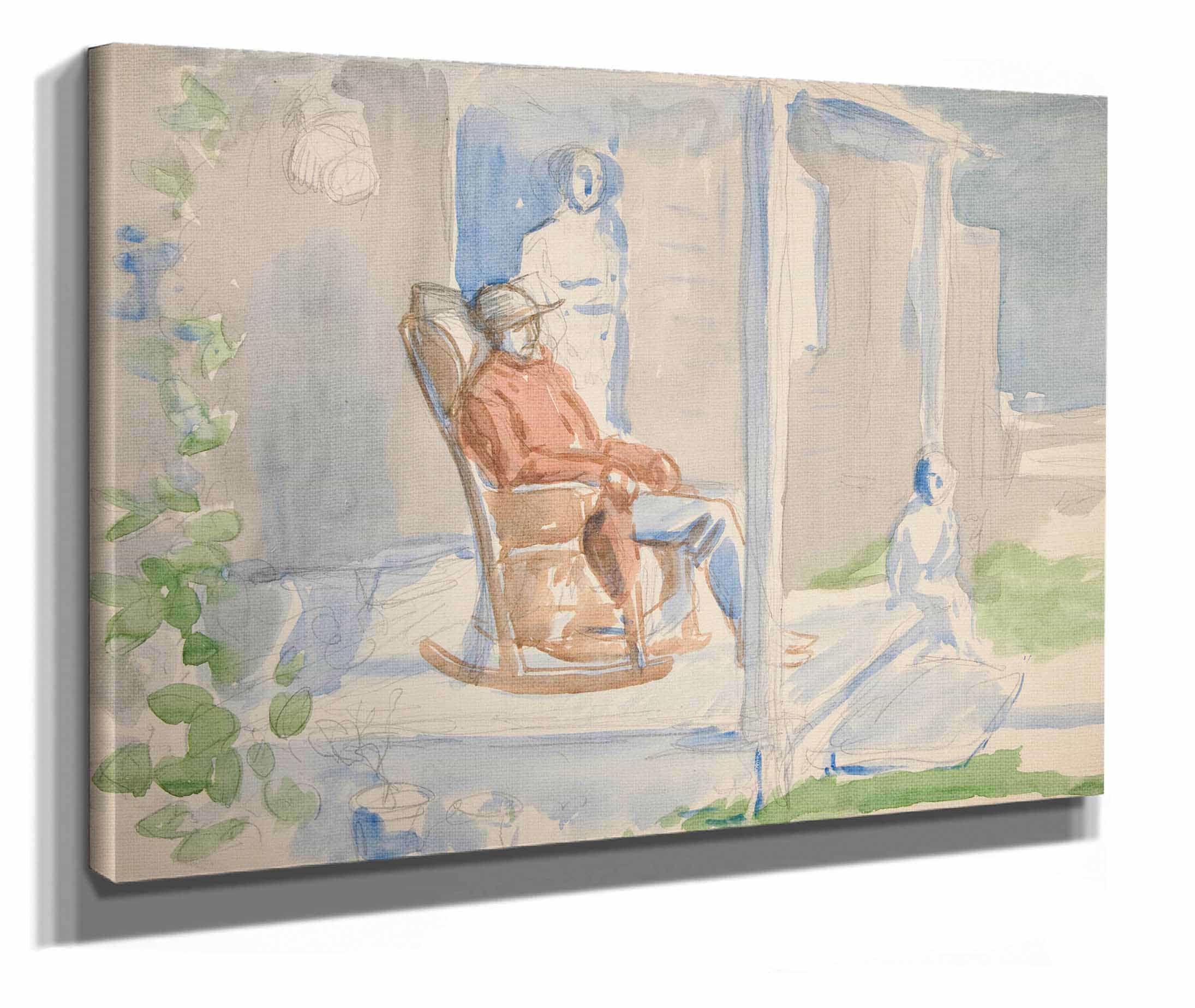 Man In Rocking Chair On Front Porch With His Wife And Child by Edwin Austin Abbey