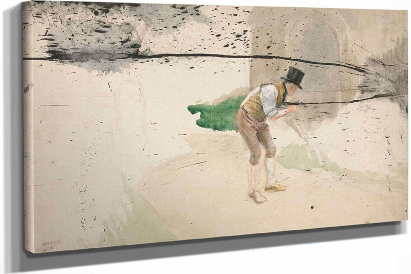 Man In Tophat And Shirtsleeves Sweeping A Walkway by Edwin Austin Abbey