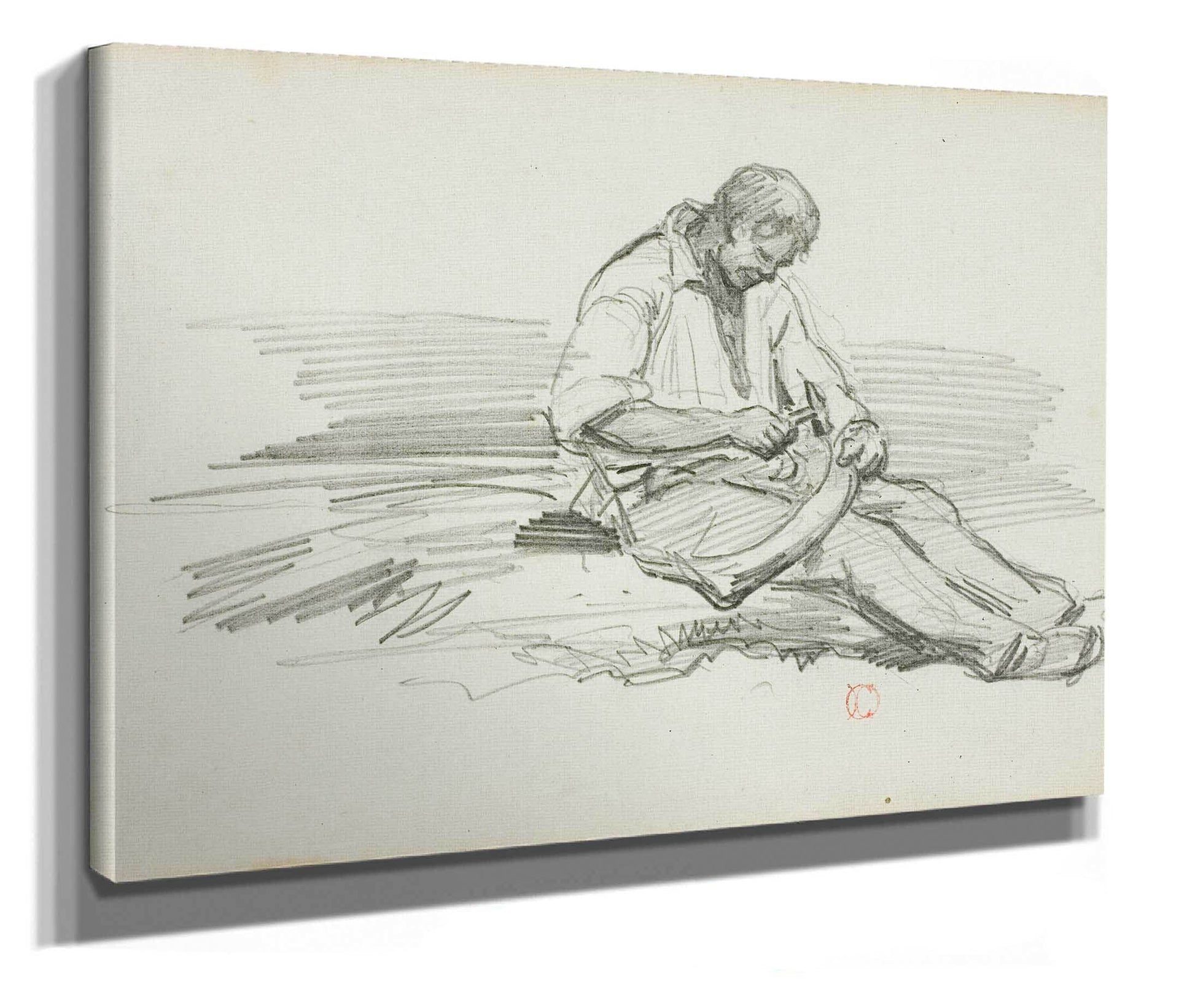 Man Mending Scythe by Charles Francois Daubigny