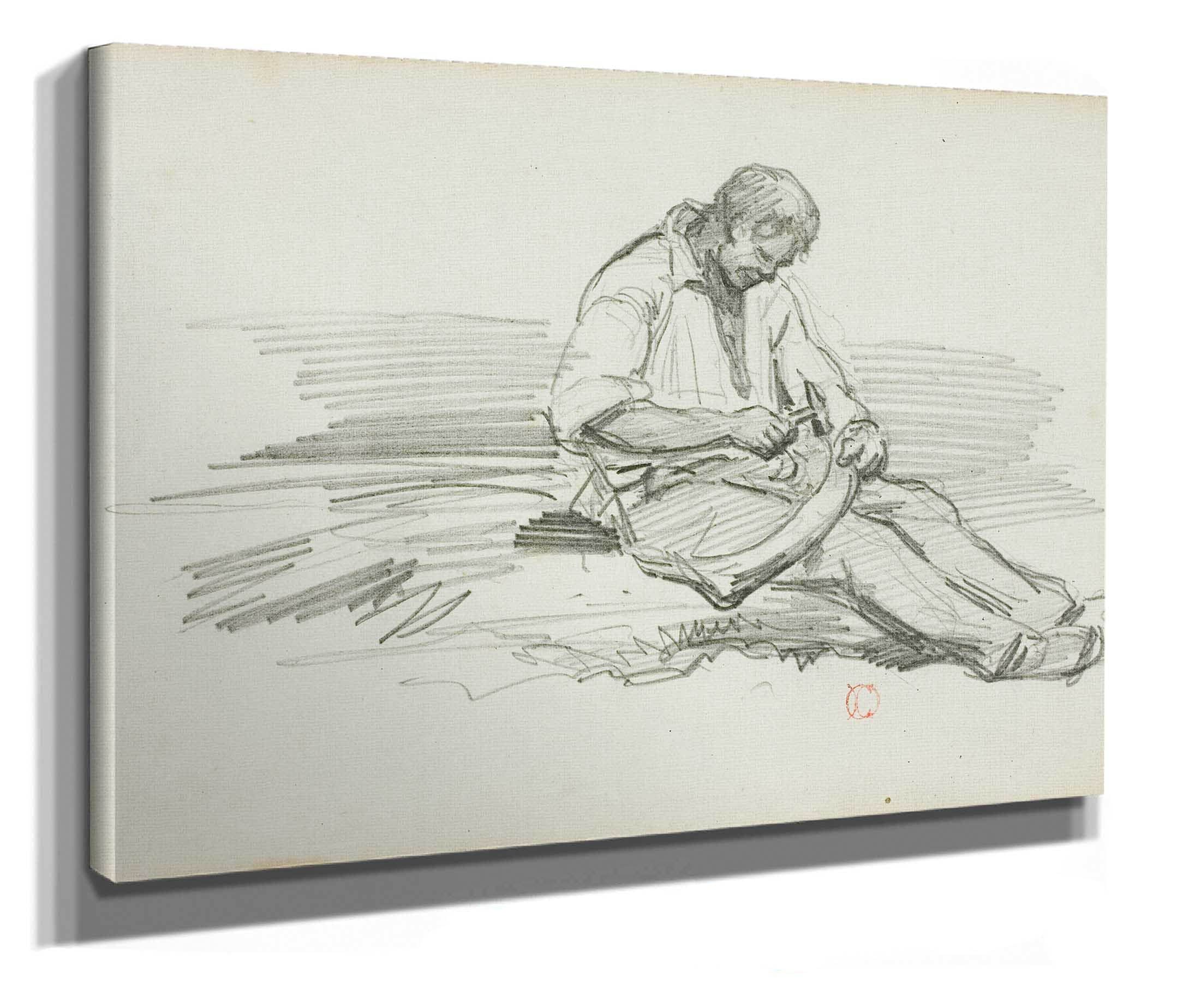 Man Mending Scythe by Charles Francois Daubigny