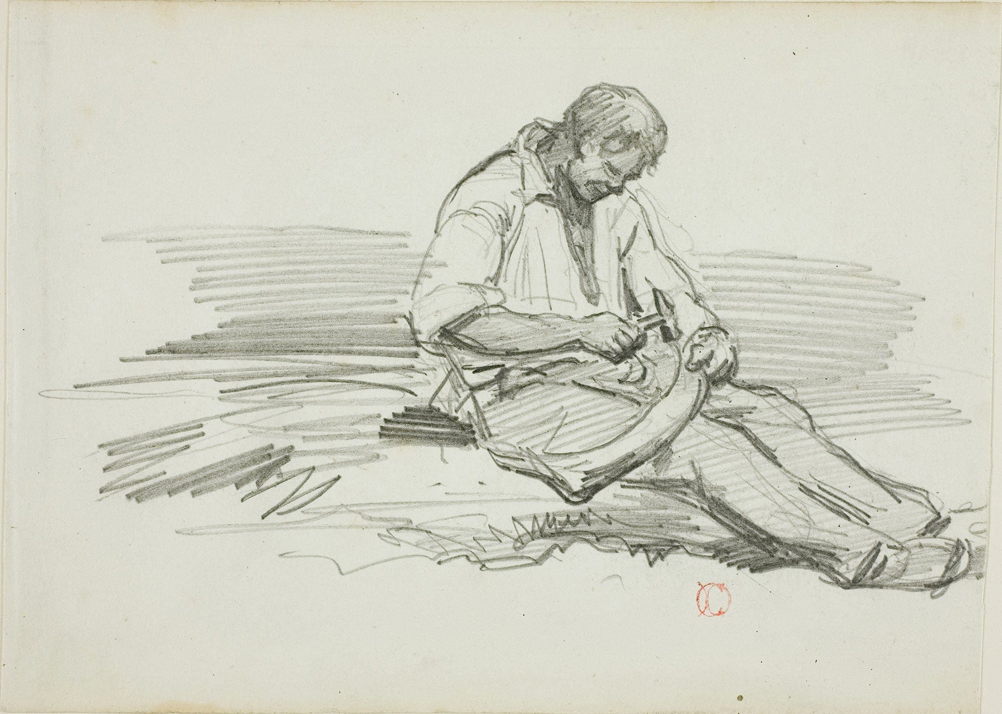 Man Mending Scythe by Charles Francois Daubigny