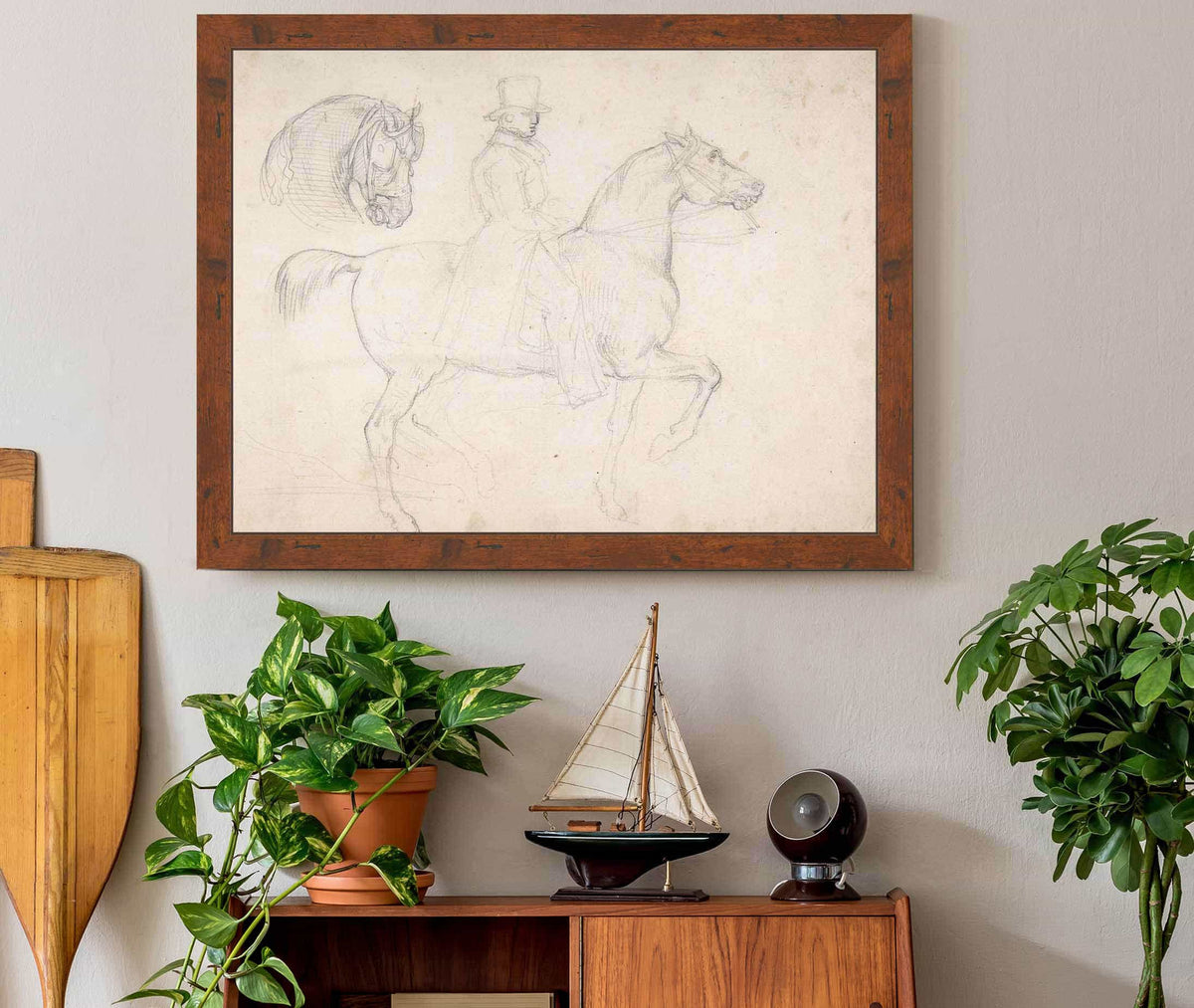 Man On Horseback And Study Of Horses Head by Theodore Gericault