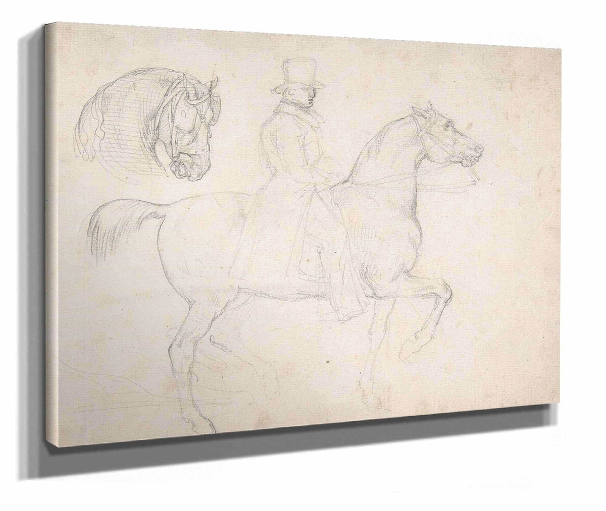 Man On Horseback And Study Of Horses Head by Theodore Gericault