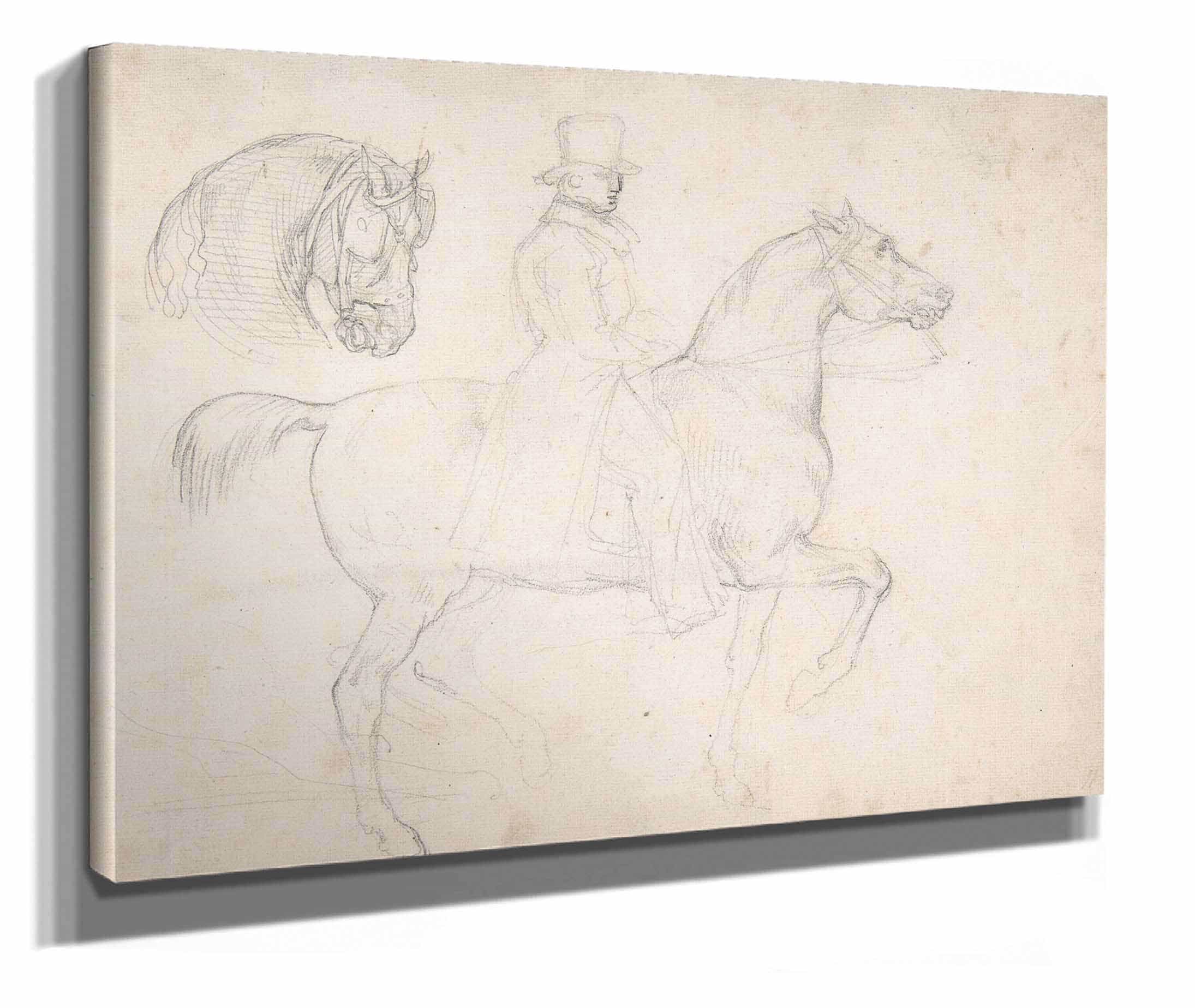 Man On Horseback And Study Of Horses Head by Theodore Gericault