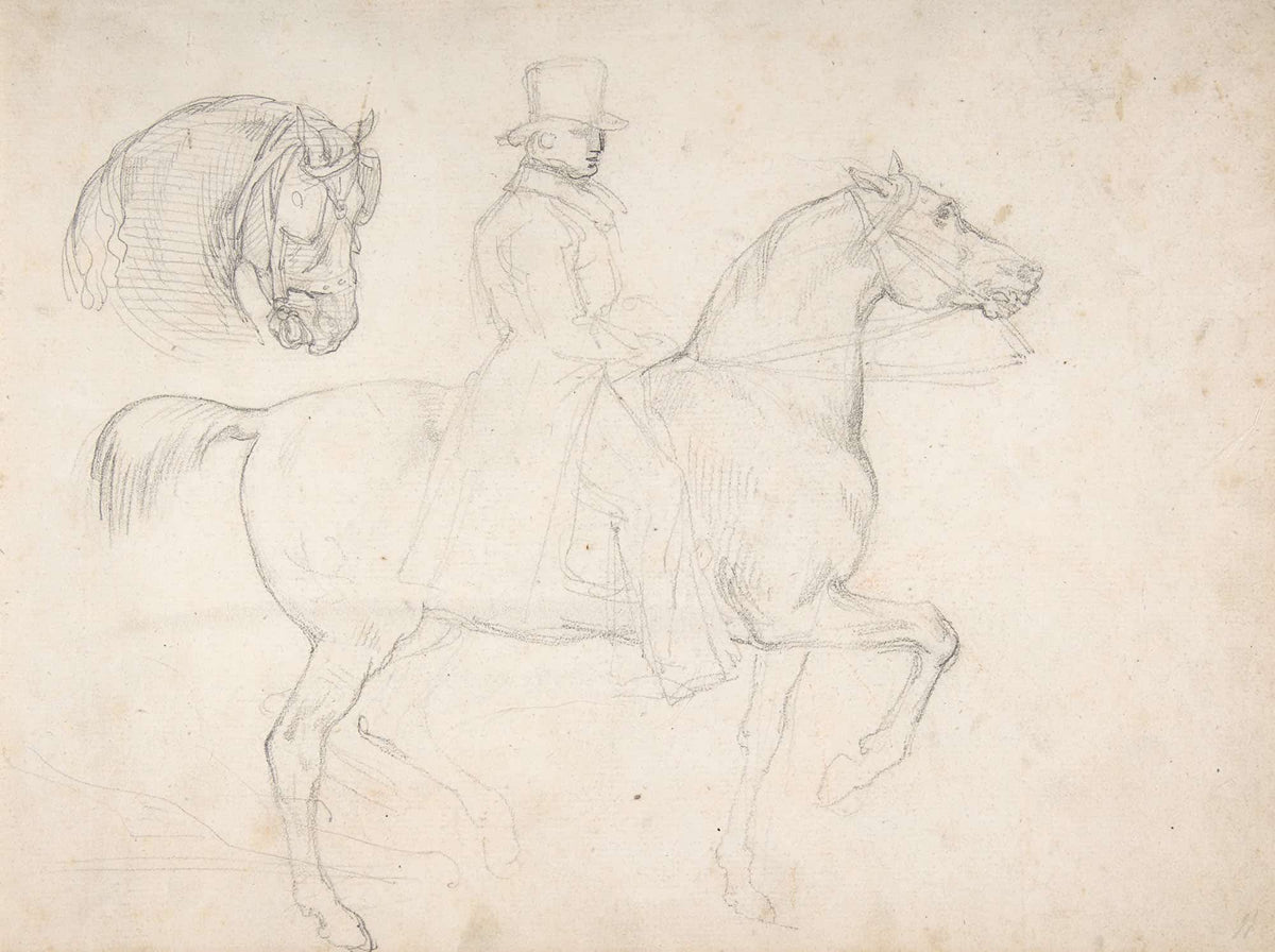Man On Horseback And Study Of Horses Head by Theodore Gericault