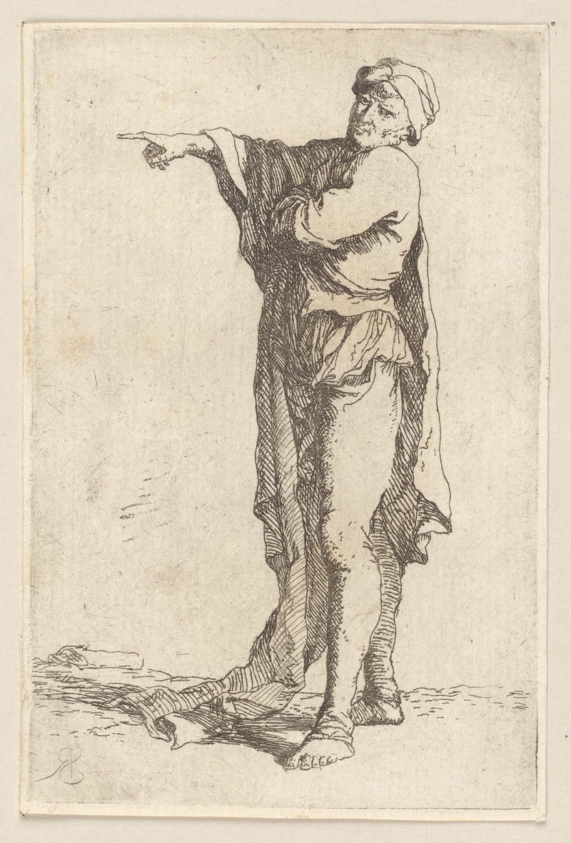 Man Standing His Arm Pointing Horizontally  by Salvator Rosa
