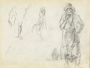 Man With His Hand To His Chin With Sketches Of Men In Profile And A Leg by Camille Pissarro