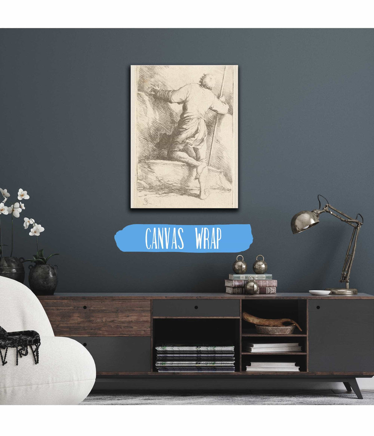 Man With Staff Seen From Behind  by Salvator Rosa