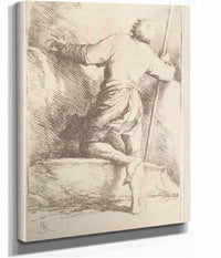Man With Staff Seen From Behind  by Salvator Rosa