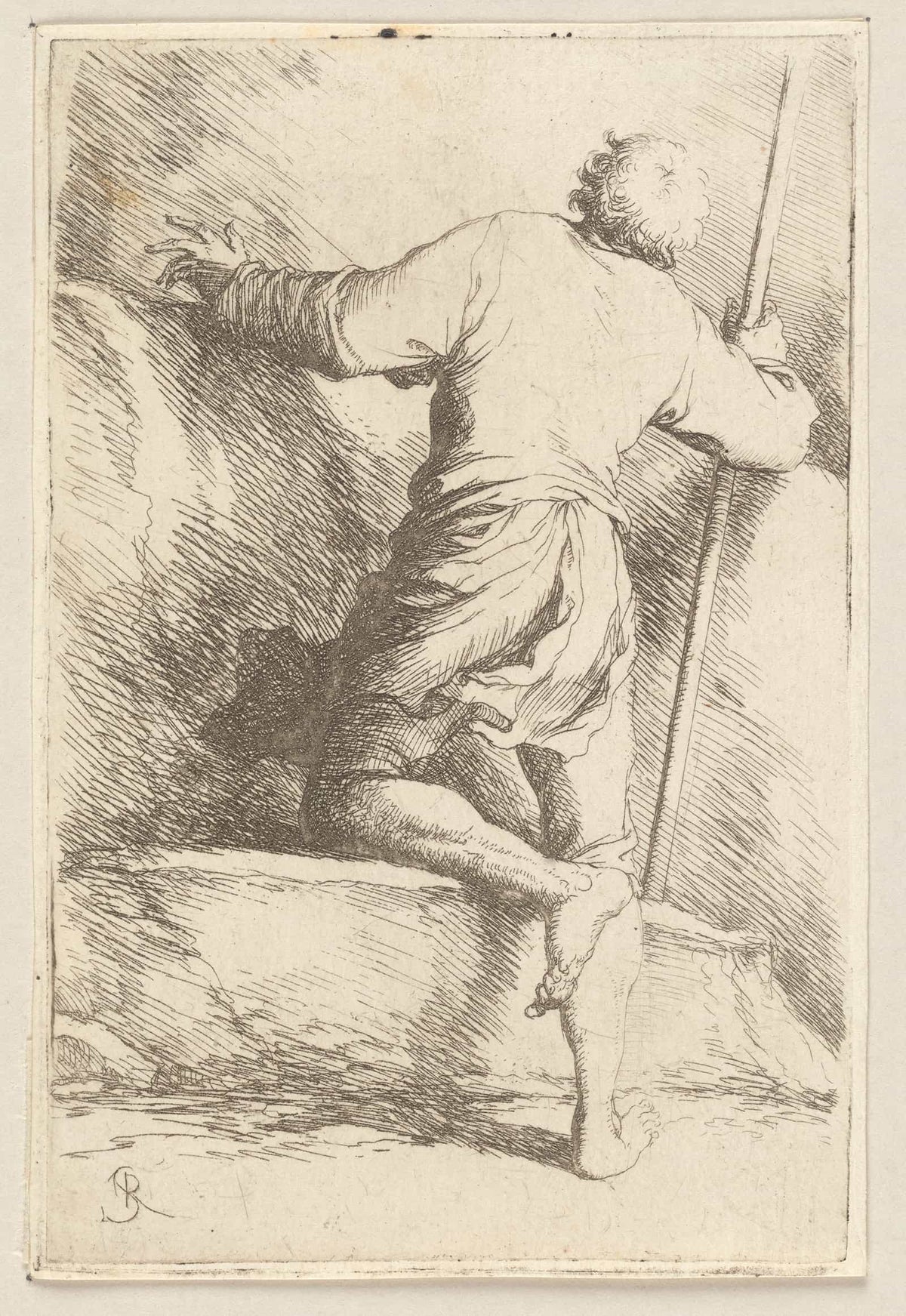 Man With Staff Seen From Behind  by Salvator Rosa