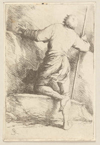 Man With Staff Seen From Behind  by Salvator Rosa