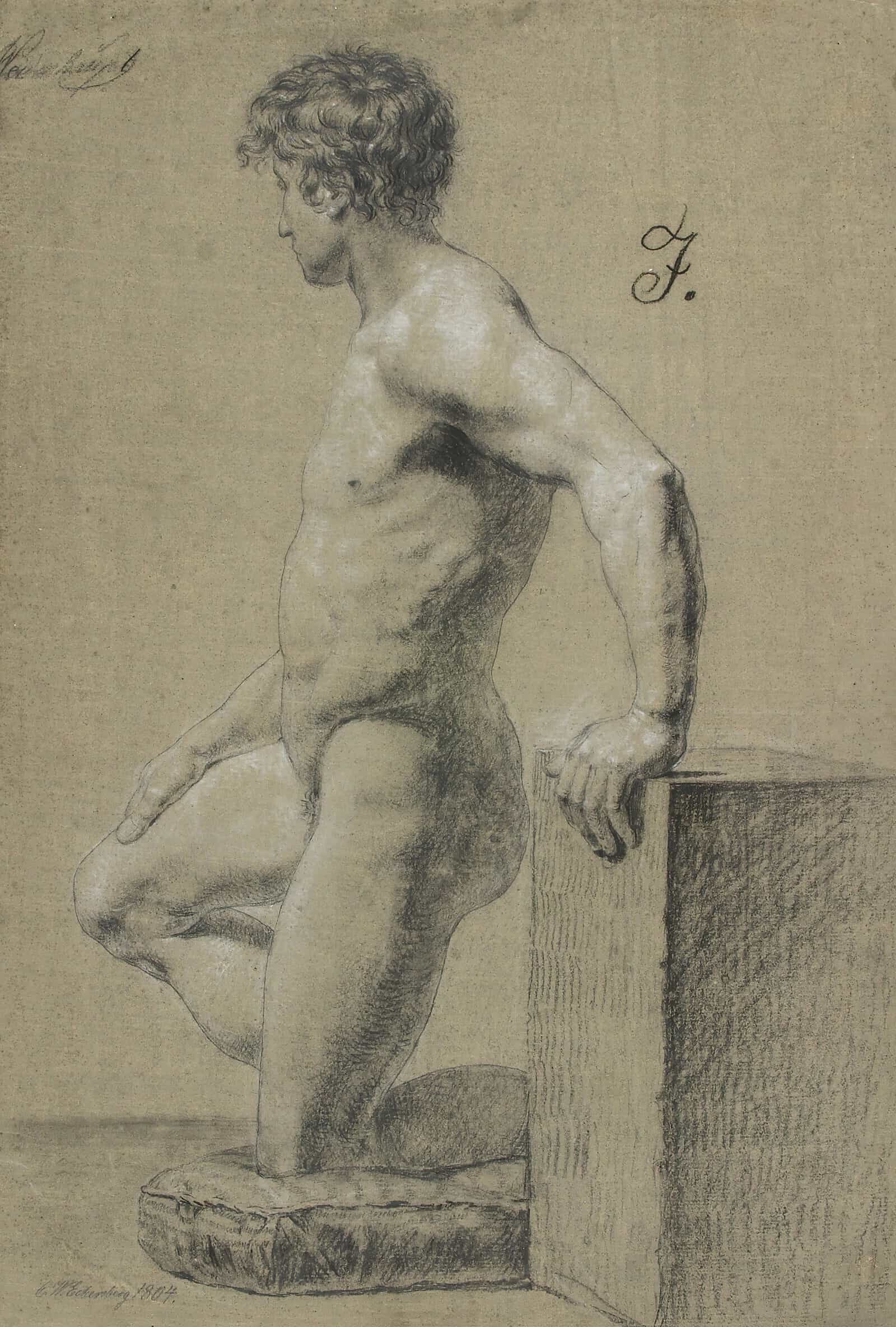 Mandlig Knaelende Modelfigur Profil Til Venstre by Christoffer Wilhelm Eckersberg