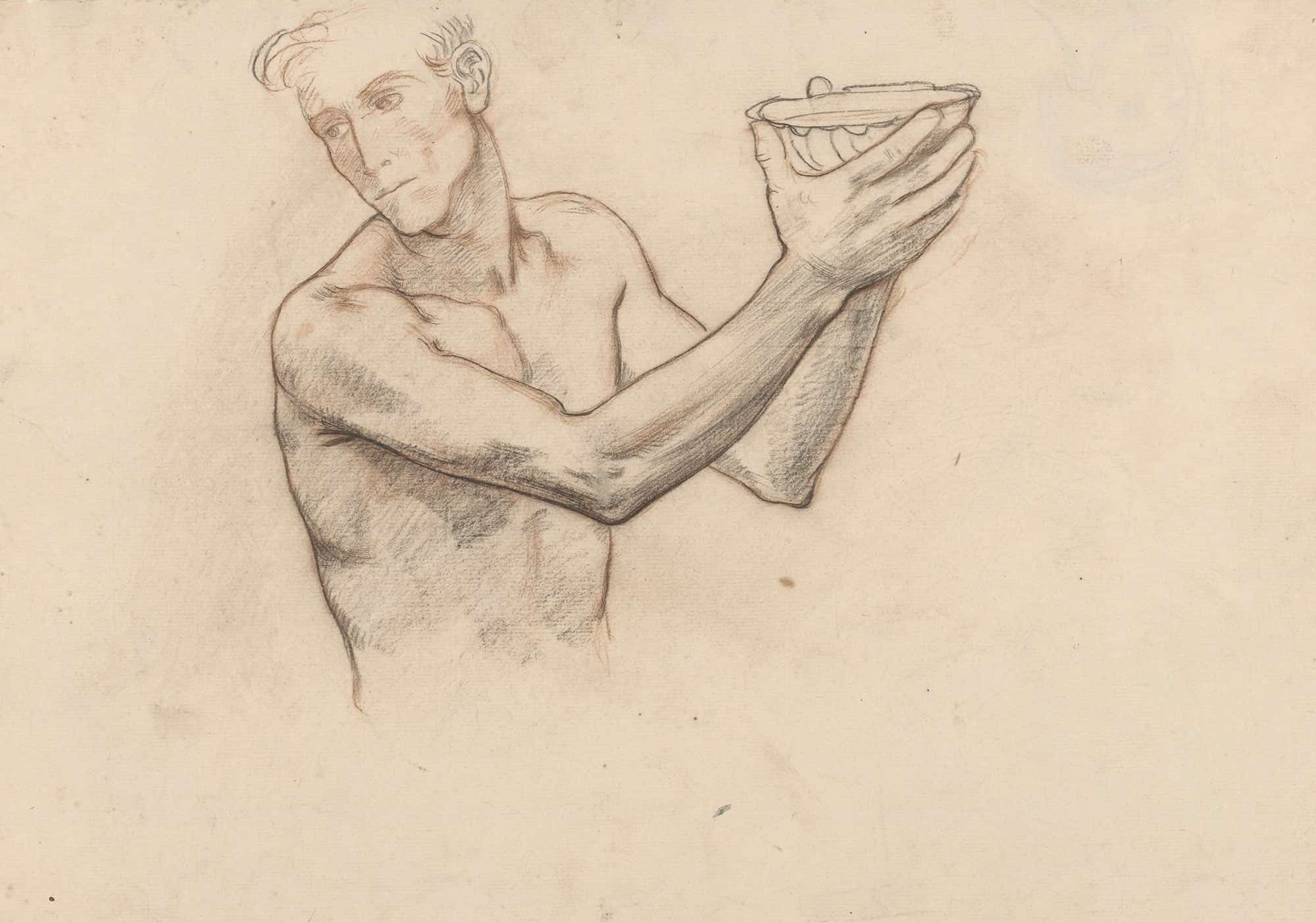 Mannelijk Naakt Met Schaal Ten Halven Lijve by Richard Nicolaus Roland Holst
