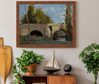 Mantes Deux Arches Du Pont Avec Un Cavalier by Jean Baptiste Camille Corot