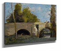 Mantes Deux Arches Du Pont Avec Un Cavalier by Jean Baptiste Camille Corot
