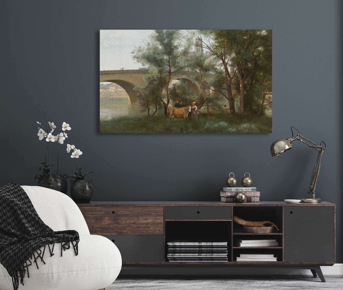 Mantes Les Bords De La Seine Au Pied Du Pont by Jean Baptiste Camille Corot