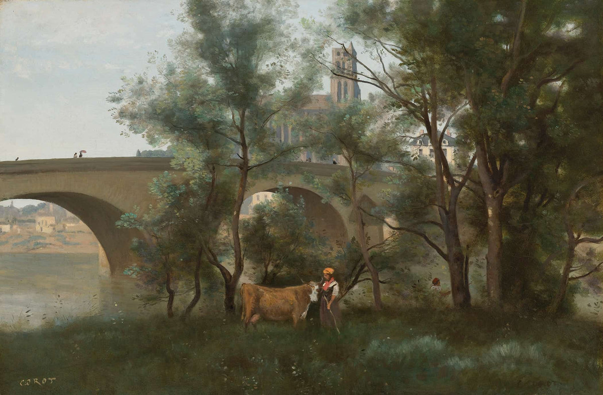 Mantes Les Bords De La Seine Au Pied Du Pont by Jean Baptiste Camille Corot