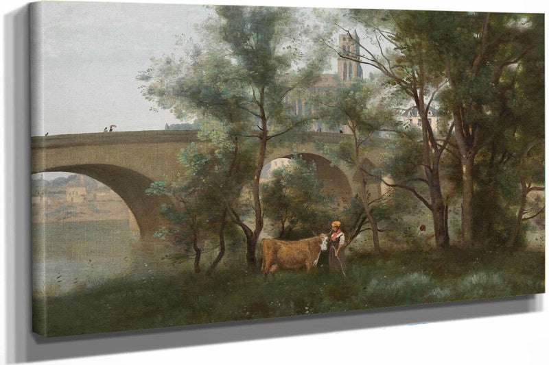 Mantes Les Bords De La Seine Au Pied Du Pont by Jean Baptiste Camille Corot