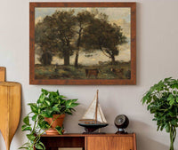 Marecages Boisee Avec Trois Vaches by Jean Baptiste Camille Corot