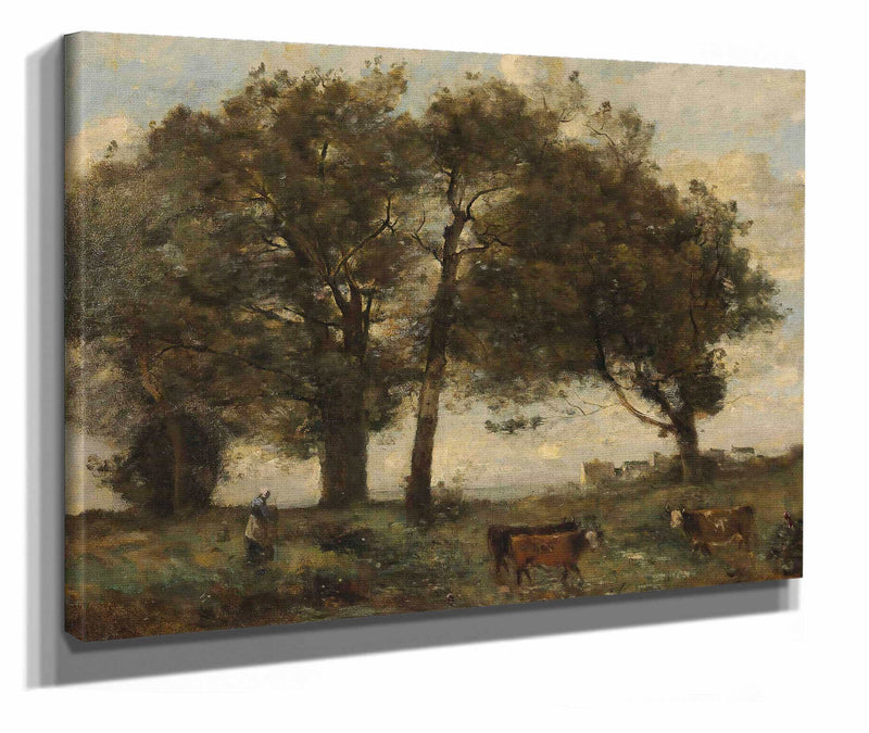 Marecages Boisee Avec Trois Vaches by Jean Baptiste Camille Corot
