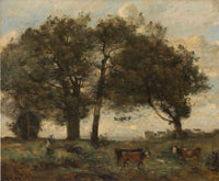Marecages Boisee Avec Trois Vaches by Jean Baptiste Camille Corot