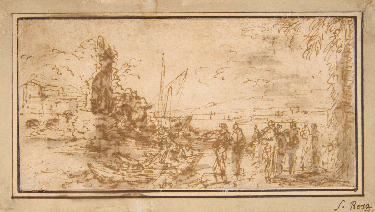 Marine Landscape With Figures   by Salvator Rosa
