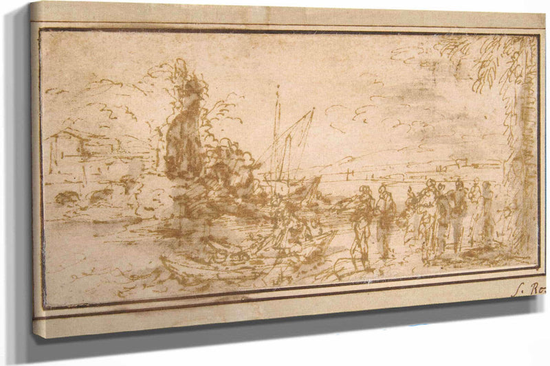 Marine Landscape With Figures   by Salvator Rosa