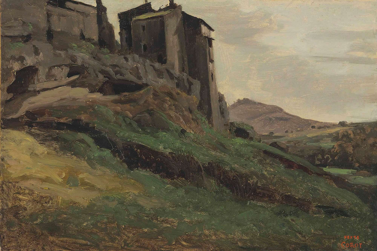 Marino Grandes Fabriques Au Sommet De Rochers by Jean Baptiste Camille Corot