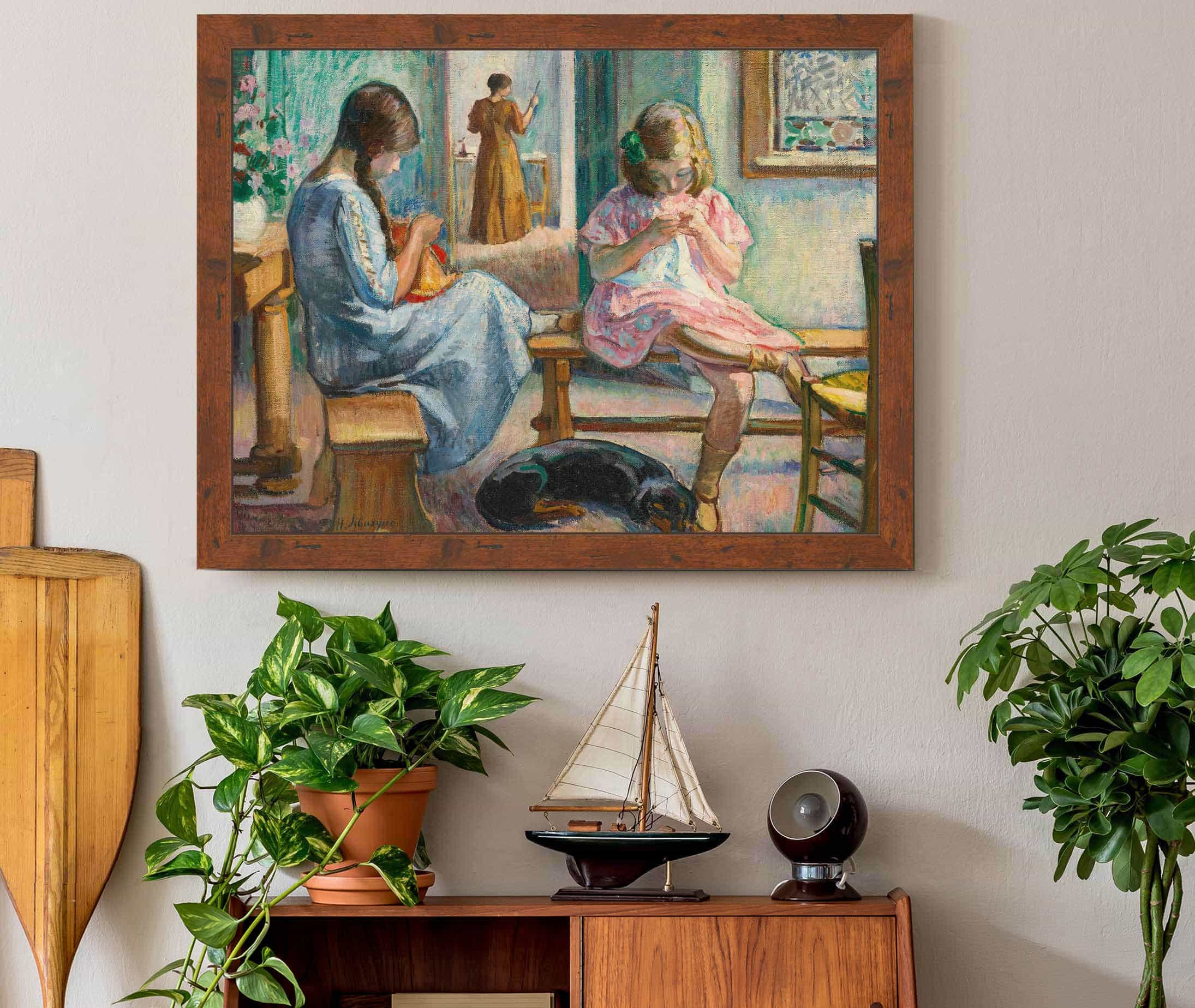 Marthe Et Nono Cousant Dans Un Interieur by Henri Lebasque