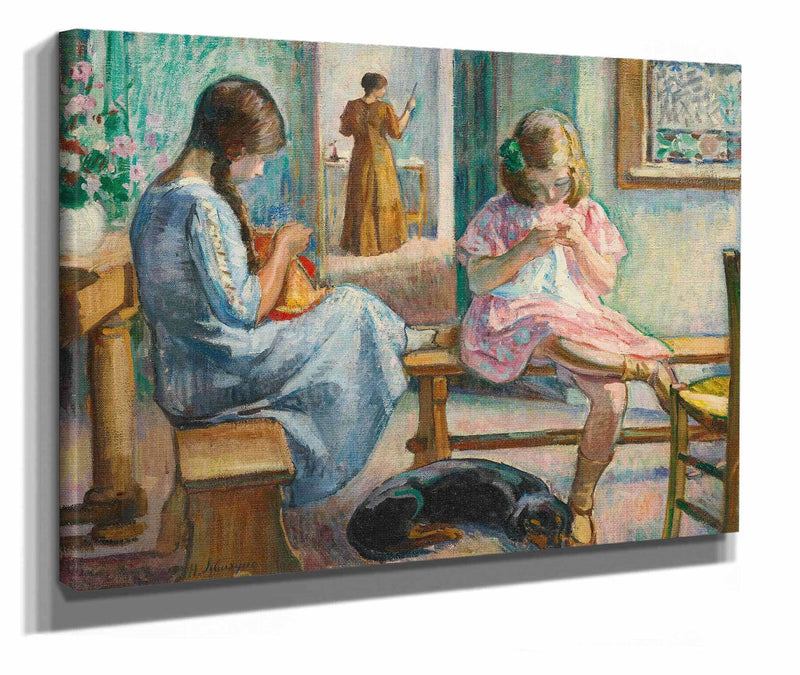 Marthe Et Nono Cousant Dans Un Interieur by Henri Lebasque